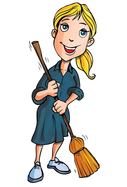 Cartoon lady cleaner with a broom — Stock Vector