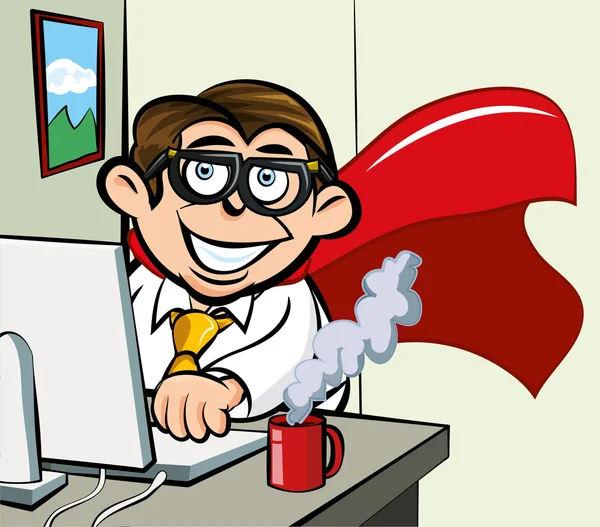 Мультфильм супергерой офис работника — стоковый вектор