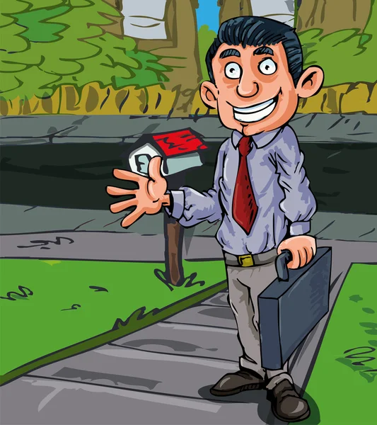 Cartoon salesman at the door — Stock Vector
