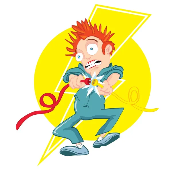 Cartoon electrician getting electrocuted — Stock Vector