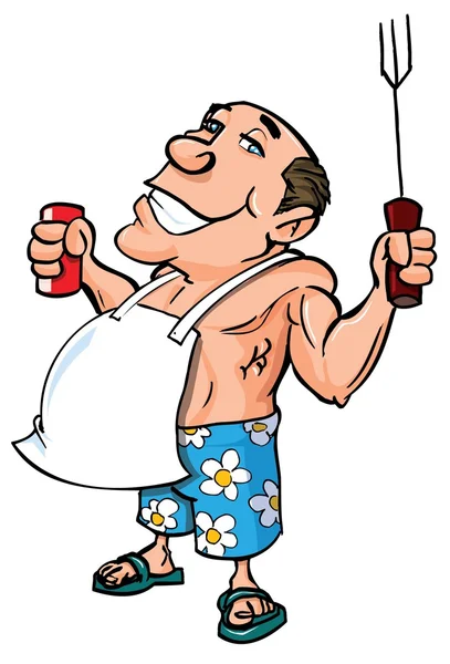 Γελοιογραφία της υπέρβαρα άνθρωπος με μπάρμπεκιου — Διανυσματικό Αρχείο
