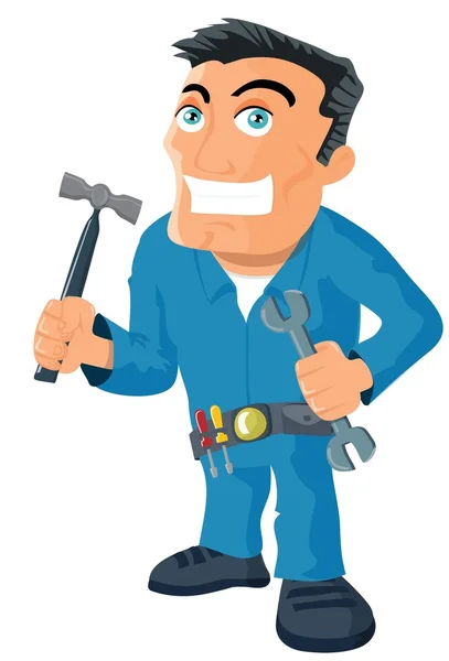 Cartoon handyman with tools — Stock Vector