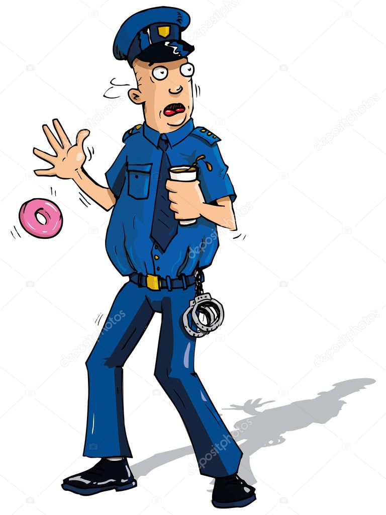 Cartoon policeman surpised by something
