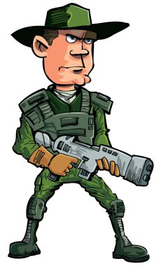 Cartoon soldier with a automatic rifle clipart