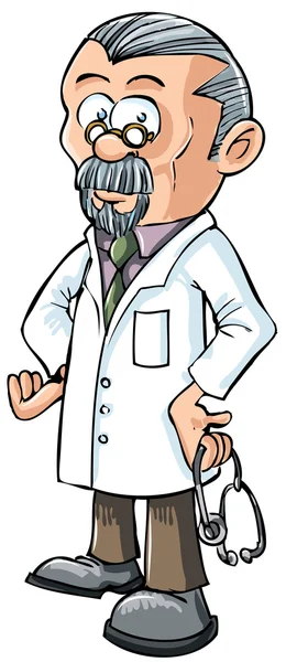 Médico dos desenhos animados em casaco branco . — Vetor de Stock