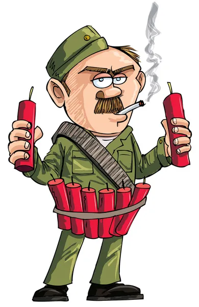 Cartoon Sapper with dynamite sticks. — Stock Vector