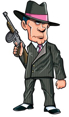 Cartoon 1920 gangster with a machine gun clipart