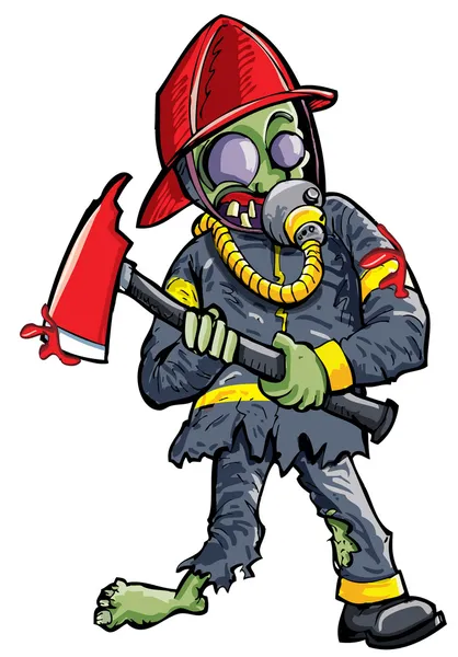 Cartoon zombie pompiere con ascia — Vettoriale Stock