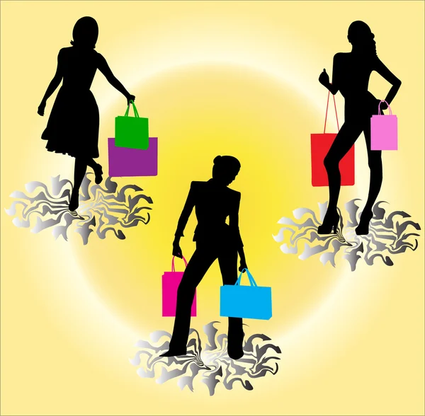 Shopping silhouette filles - vecteur — Image vectorielle