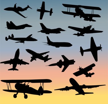 Airplanes silhouettes collection - vector clipart