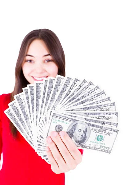 Pengar i tonåring händer — Stockfoto
