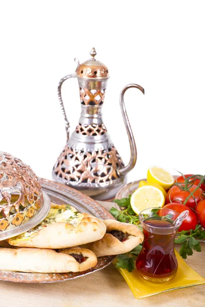 stock image Turkish Pide with Hot Tea