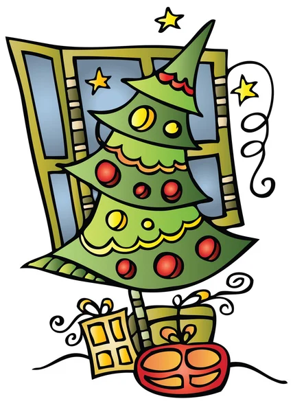 Weihnachtsbaum und Dekoration — Stockvektor