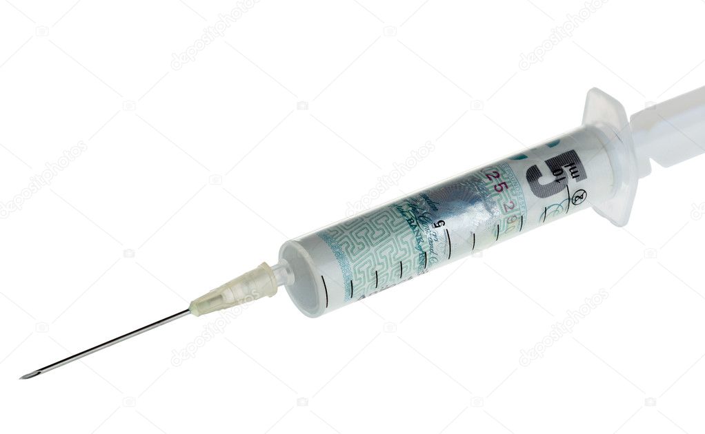 Cash injection using a syringe with pounds sterling