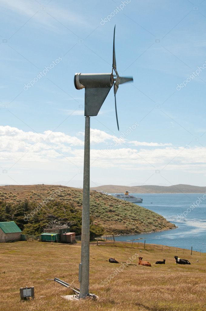 Wind turbine on isolated farm.