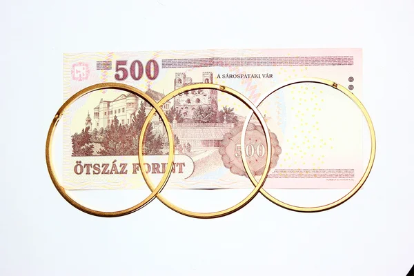 500 euro, guld och forint — Stockfoto
