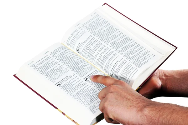 Eli açık bir İncil tutmak için dua — Stok fotoğraf
