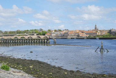 Tweed estuary to Berwick-upon-Tweed city walls, bridges and rive clipart