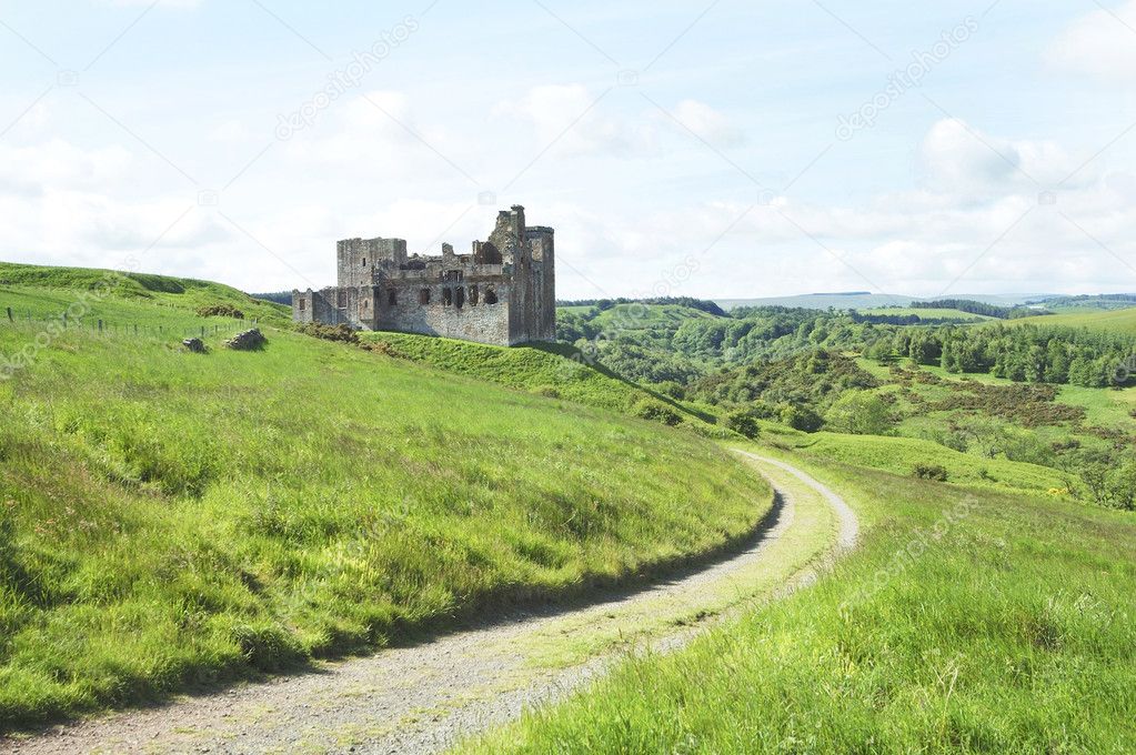 Crighton Castle and hills of Midlothian