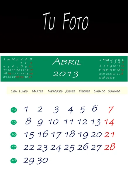 Calendario di aprile 2013 — Foto Stock