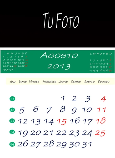 Kalender van augustus 2013 — Stockfoto