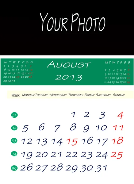 Takvim Ağustos 2013 — Stok fotoğraf