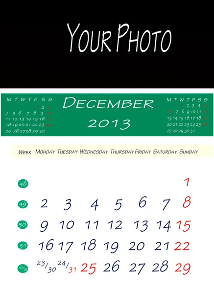 Kalendarz grudnia 2013 r. — Zdjęcie stockowe