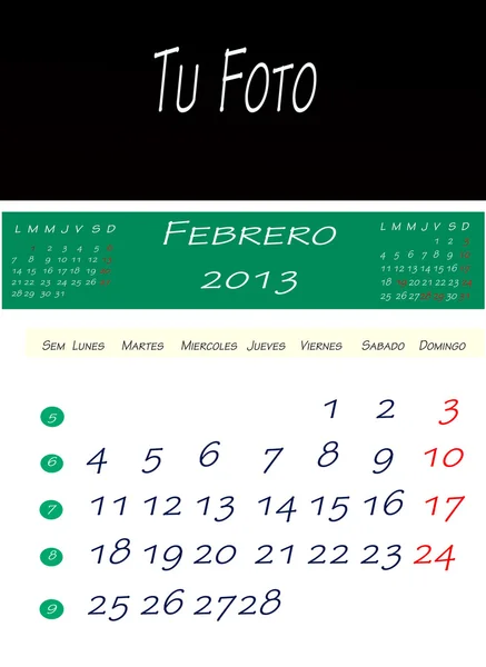 Calendar of february 2013 — Stock Photo, Image