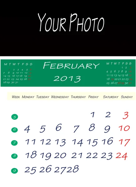 Календарь февраля 2013 года — стоковое фото