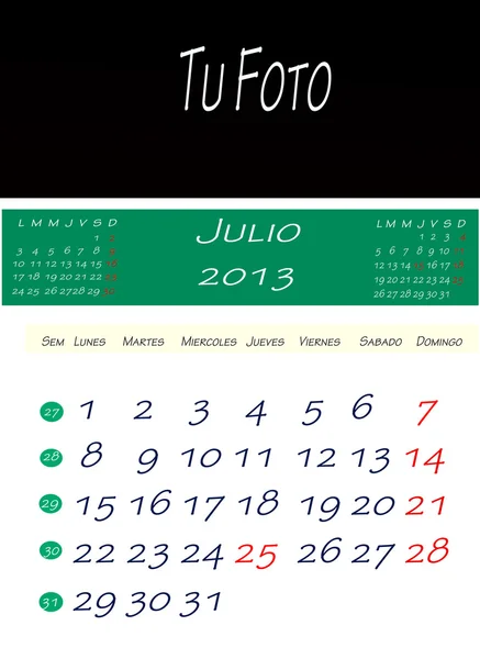 Kalender vom Juli 2013 — Stockfoto