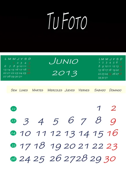 Kalender vom Juni 2013 — Stockfoto