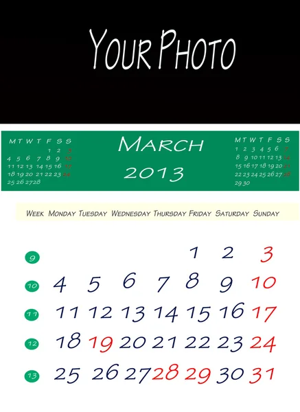 Calendario di marzo 2013 — Foto Stock