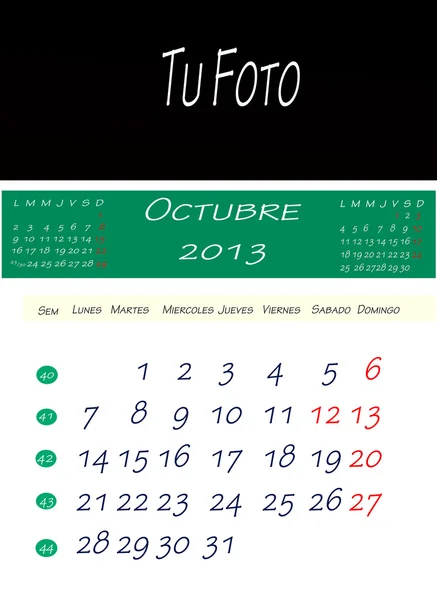 Kalendarz października 2013 — Zdjęcie stockowe