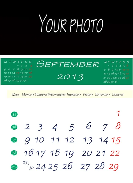 Calendario de septiembre de 2013 — Foto de Stock