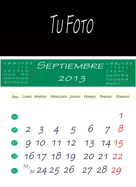 Kalendarz wrzesień 2013 — Zdjęcie stockowe