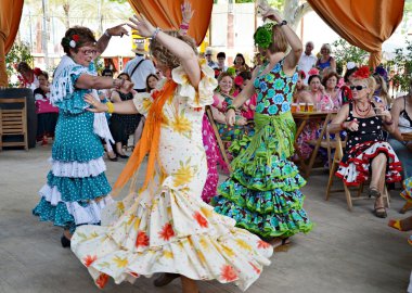 Women in traditional flamenco dancing clipart