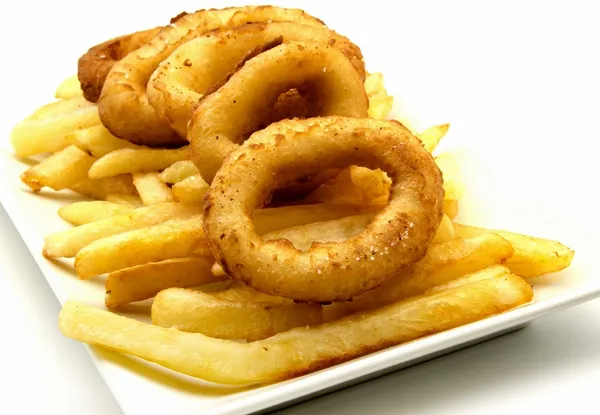 Placa de calamar y patatas fritas —  Fotos de Stock