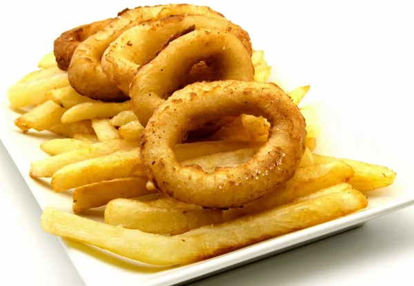 stock image Plate of squid and chips