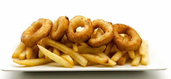 Plate of squid and chips — Stock Photo, Image
