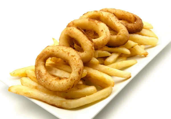 Plate of squid and chips — Stock Photo, Image