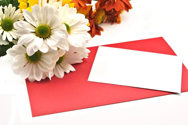 Cartão branco no vermelho — Fotografia de Stock