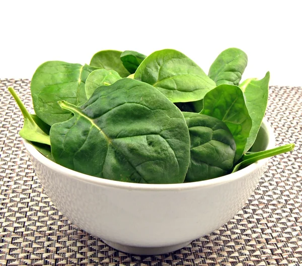 Spinach leaves in a white bowl — Stock Photo, Image