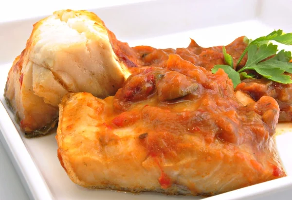 Cod with tomato sauce — Stock Photo, Image
