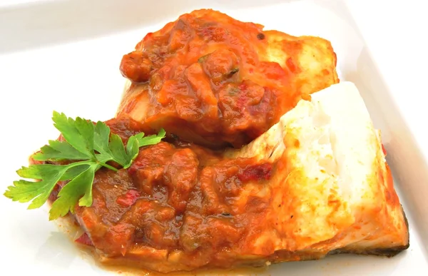 Cod with tomato sauce — Stock Photo, Image