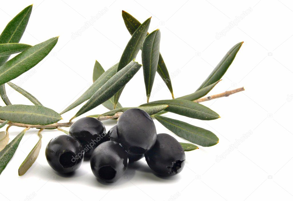 Aceitunas negras con hojas de olivo fotografía de stock © dulsita