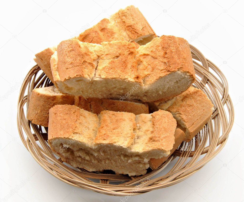 Cut pieces of bread in a basket