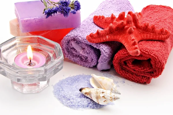 Towels and soaps colored — Stock Photo, Image