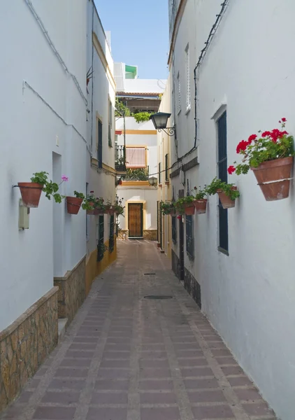 Narrow street with pots — Stock Photo, Image
