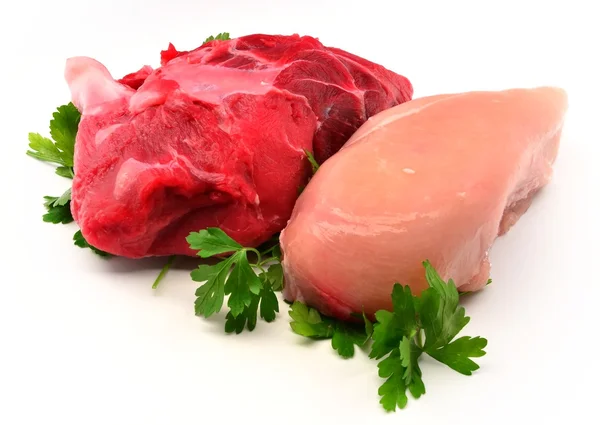 Kuřecí a hovězí maso — Stock fotografie