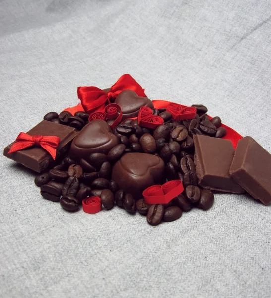 Chocolate with hearts — Stock Photo, Image